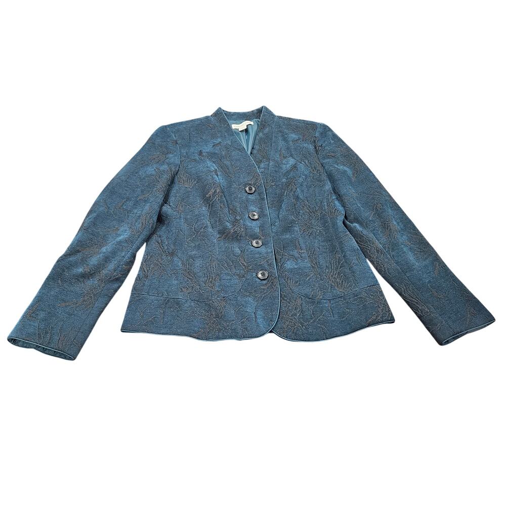 Coldwater Creek Blue Green Teal Brocade Blazer Jacket Women’s Small 6 8